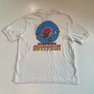 Vintage Hanes Supermarine Spitfire Aircraft Men's XL USA Made White Polo Shirt